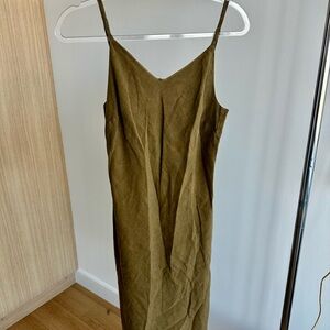 MATE the Label Olive Slip Midi Dress with V-Neck Straps
